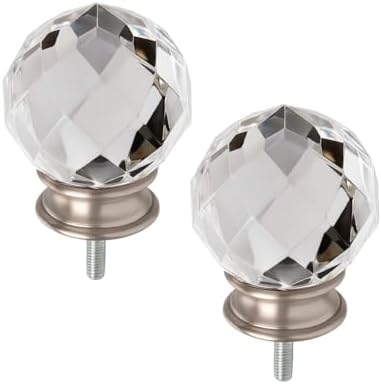 Brushed Nickel Faceted Gunmetal Crystal Curtain Rod Finials Set of 2