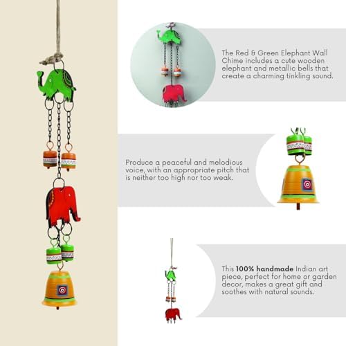Hand Painted Elephant Metal Bells Set - 22 Inch Hanging Ornament