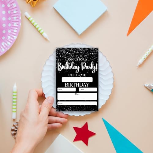 Black Minimalism Birthday Invitations 20pcs with Envelopes
