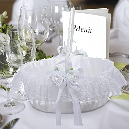 IUIBMI White Flower Girl Baskets Set of 2 with Swing Handle