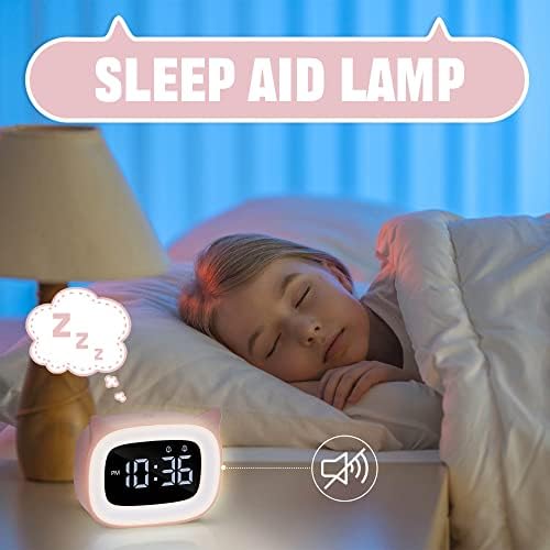Pink Cat Alarm Clock with Night Light for Kids