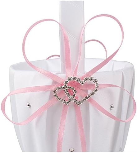 2PC Wedding Flower Girl Basket Pink Satin Heart Buckle Decor