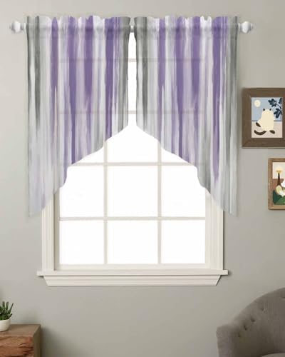 Purple Gray Swag Curtain Valance for Small Windows
