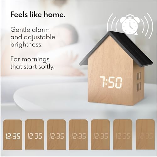 Driini Digital House Alarm Clock with Temperature Display - Light Wood Finish
