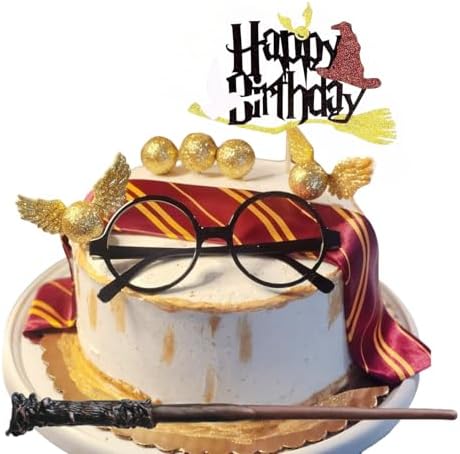 Wizard Party Supplies 11PCS Birthday Cake Toppers with Glasses Tie Wings and Wand
