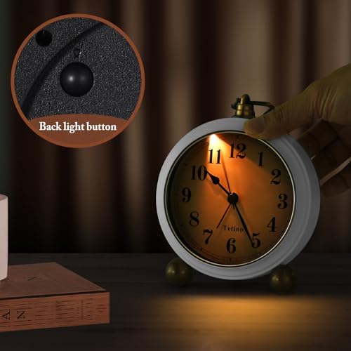 Tetino Analog Alarm Clock with Night Light and Silent Design