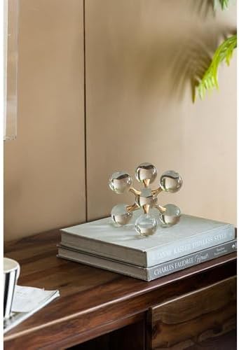 Gold Iron and Crystal Glass Sphere Sculpture - Modern Decor Accent