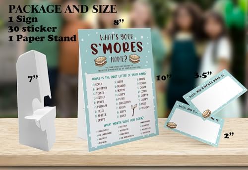 Whats Your Smores Name Game Sign and 30 Stickers