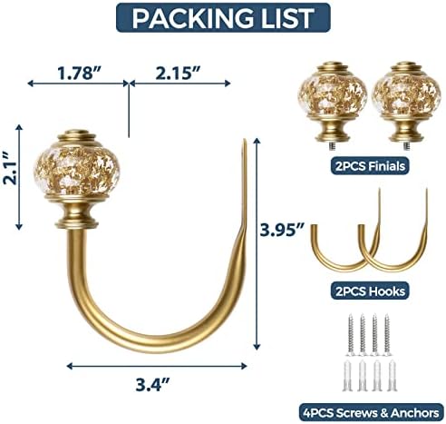 2 Pack Curtain Holdbacks with Gold Translucent Finials