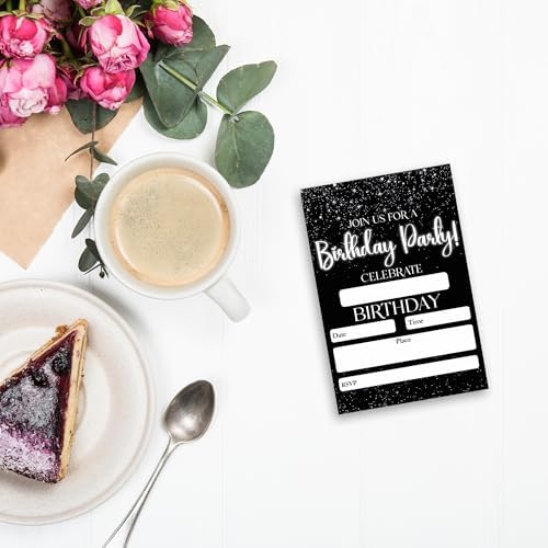 Black Minimalism Birthday Invitations 20pcs with Envelopes