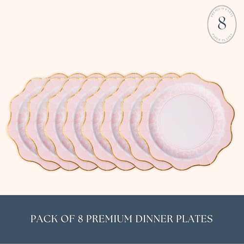 Bonjour Fete Light Pink Floral Large Party Plates with Gold Foil