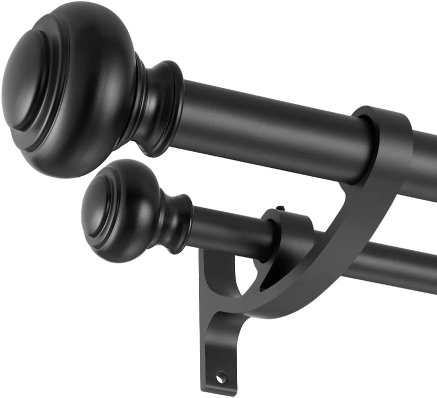 Matte Black Double Curtain Rods 28-48 Inch
