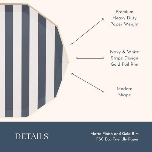 Bonjour Fete Navy Blue Cabana Stripe Paper Plates 1075 D