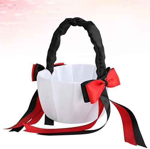 Elegant Black Satin Bowtie Flower Girl Basket