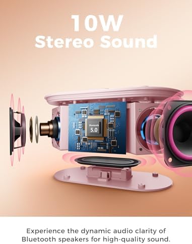 Wireless Charging Alarm Clock Radio with 10W Speaker and FM Radio - Pink