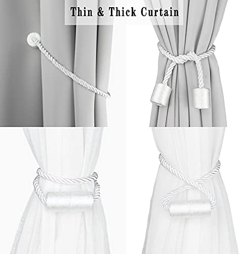 Porlau 4 Pack White Magnetic Curtain Holdbacks