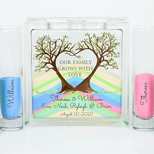 Personalized Family Heart Tree Sand Glass Jar with Lid