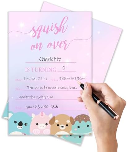 Squish Birthday Invitations with Envelopes Pack of 20 4x6