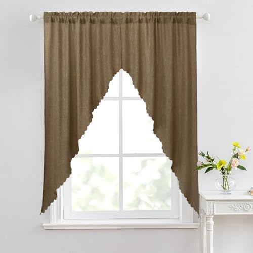 Valea Home Rustic Tan Burlap Look Valance Curtains 2 Panels