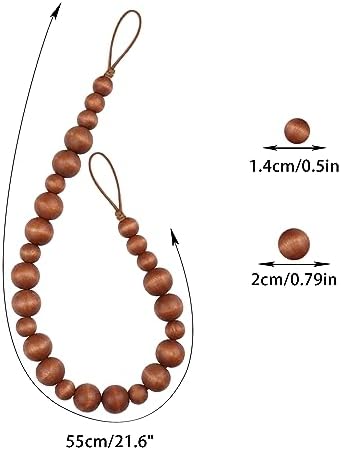 OCIOLI 2 Piece Wood Bead Curtain Tiebacks with Hooks