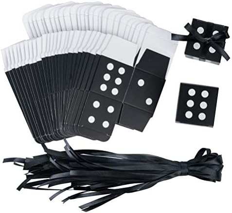 AWELL Black Dice Favor Box with Black Ribbon Pack of 50