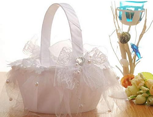 VALINK Romantic Wedding Basket with Pearls and Lace