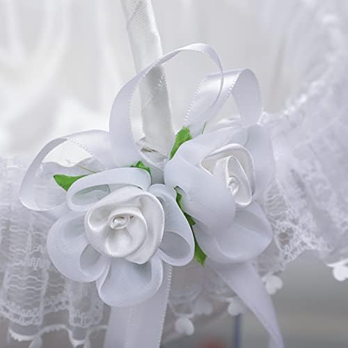 IUIBMI White Flower Girl Baskets Set of 2 with Swing Handle