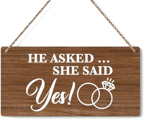 Bellowdeer Rustic Wedding Sign She Said Yes 12x6 Inches Brown