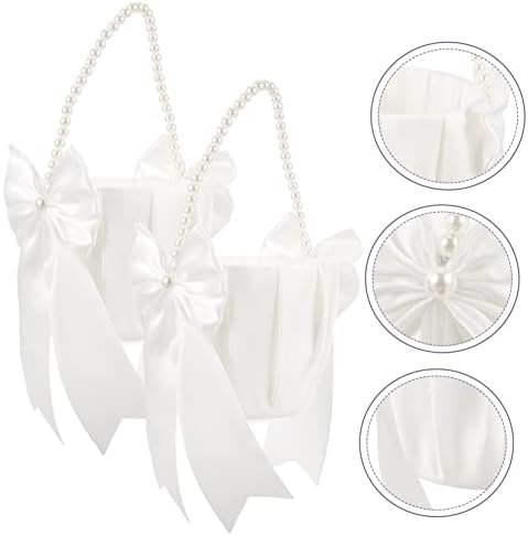 LIFKOME 2pcs Wedding Petal Baskets with Pearl Handles