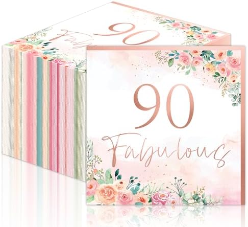 90th Birthday Rose Gold Floral Napkins Set 50pcs