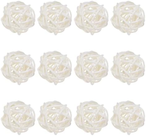 12-Pack White Wicker Rattan Balls 40mm Decorative Orbs