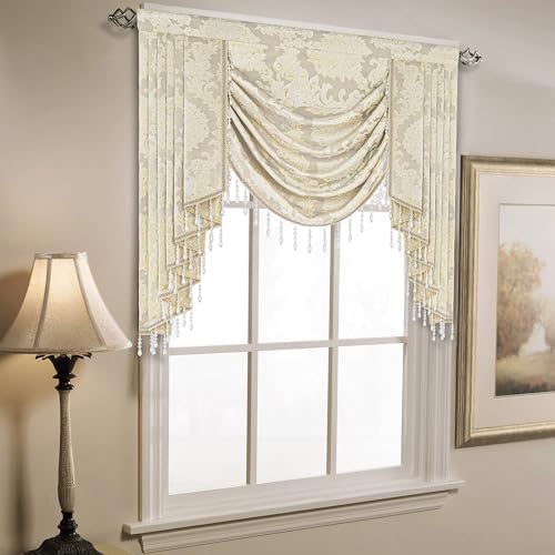 Loom and Mill Beige Jacquard Waterfall Valance 39 Inch 1 Panel