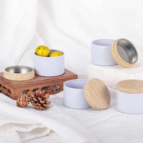 24 Pcs 8oz Candle Tins with Wood Grain Lids