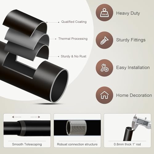 Modern Black Curtain Rods 48-84 Inch Adjustable Length
