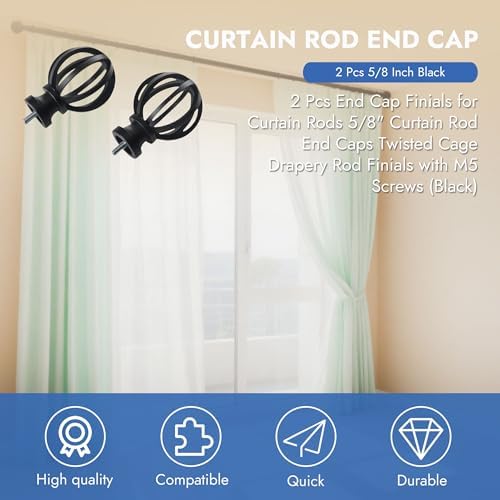 Matte Black Curtain Rod End Caps Finials 2 Pcs