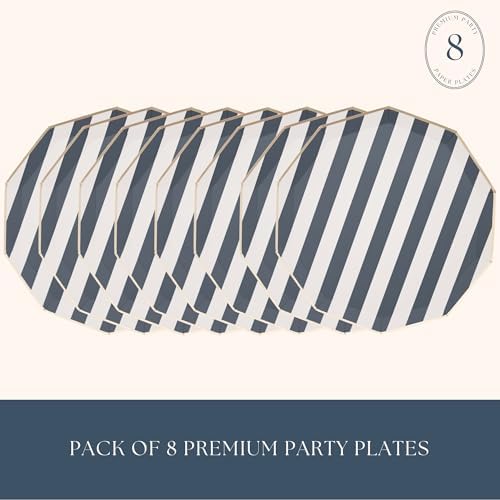 Bonjour Fete Navy Blue Cabana Stripe Paper Plates 1075 D