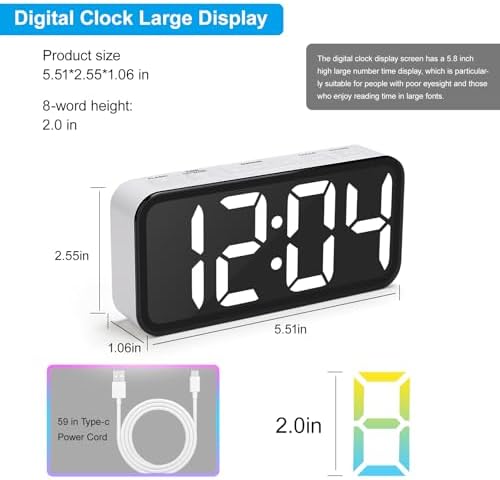 Ultra Loud Alarm Clock for Heavy Sleepers with RGB Night Light