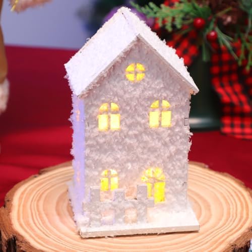 TOYANDONA 3Pcs LED Lighted Wooden Christmas Village Houses