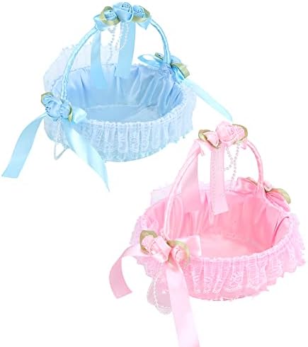 Portable Wedding Lace Flower Basket Blue