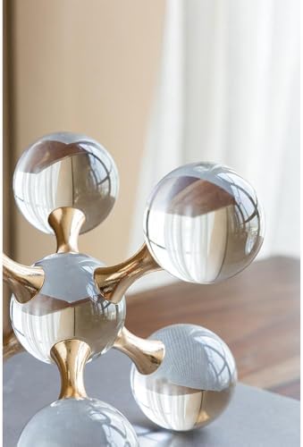Gold Iron and Crystal Glass Sphere Sculpture - Modern Decor Accent