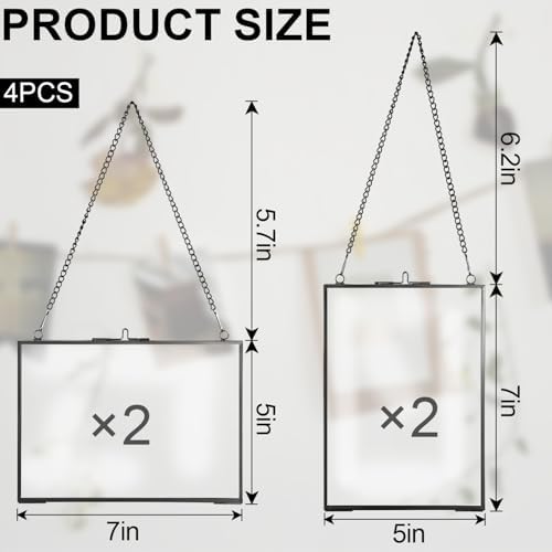 4 Pack 5x7 Pressed Flower Frames Black Glass Hanging Frames with Chain