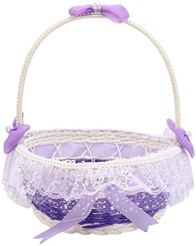 BESTOYARD Purple Flower Girl Basket with Handle and Bowknot