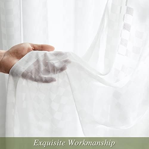 Melodieux Off White Gingham Sheer Curtains 54x54 Inch 2 Panels