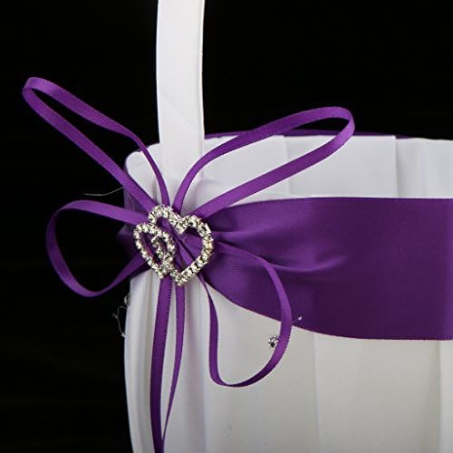 2PCS Wedding Flower Girl Baskets with Double Heart Rhinestone Design