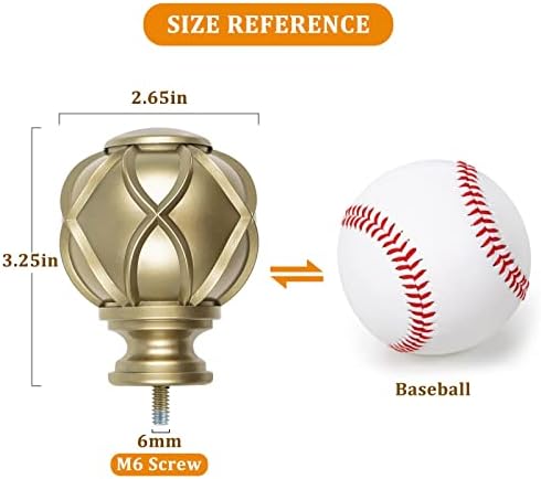 KAMANINA 1 Inch Curtain Rod Finials Set of 2 Warm Gold Netted Texture