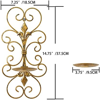 Set of 2 Antique Gold Wall Sconces Candle Holders