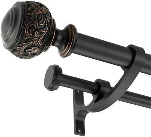Double Curtain Rod with Matte Black Finials