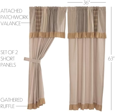 VHC Brands Sawyer Mill Curtain Panel 63x36 Charcoal Khaki Tan