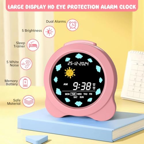 Kids Alarm Clock with Sun Moon LED Display and Sleep Sounds