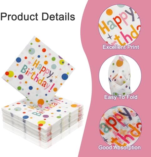 60pcs Happy Birthday Napkins with Polka Dots